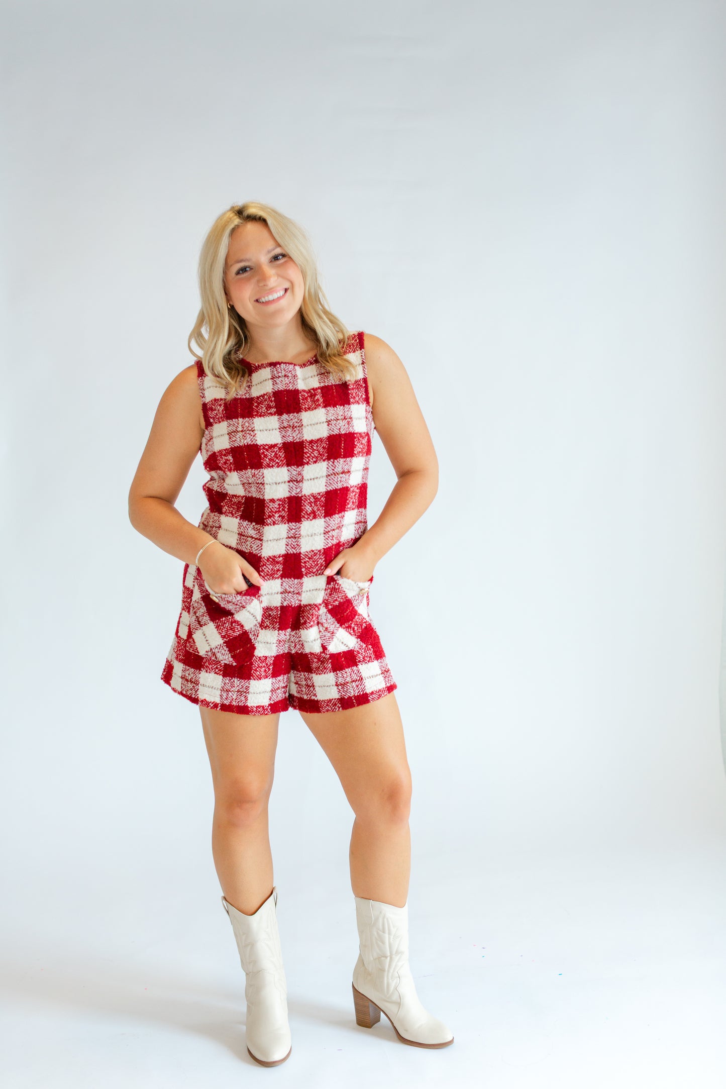 Red Plaid Sleeveless Romper