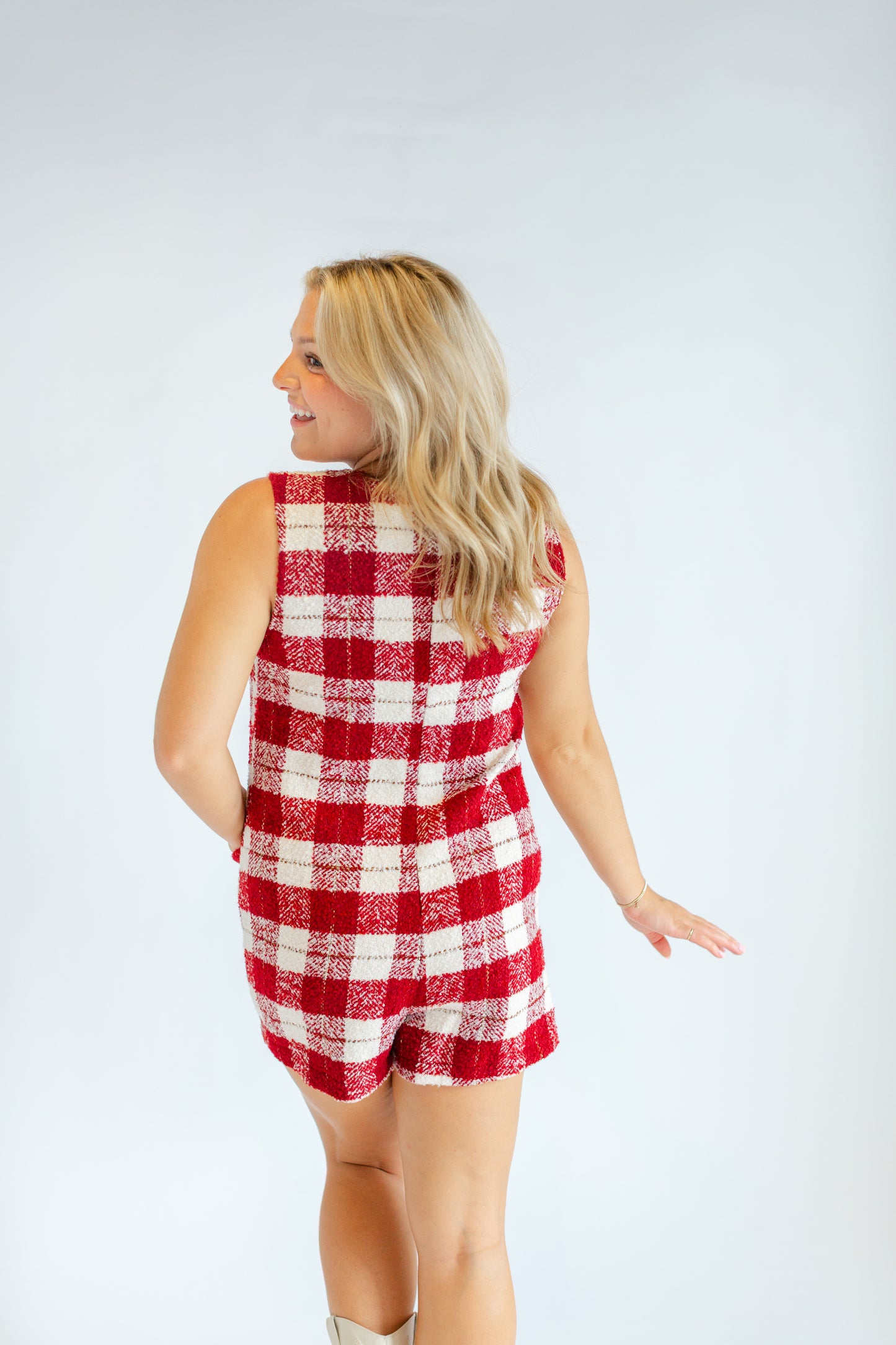 Red Plaid Sleeveless Romper