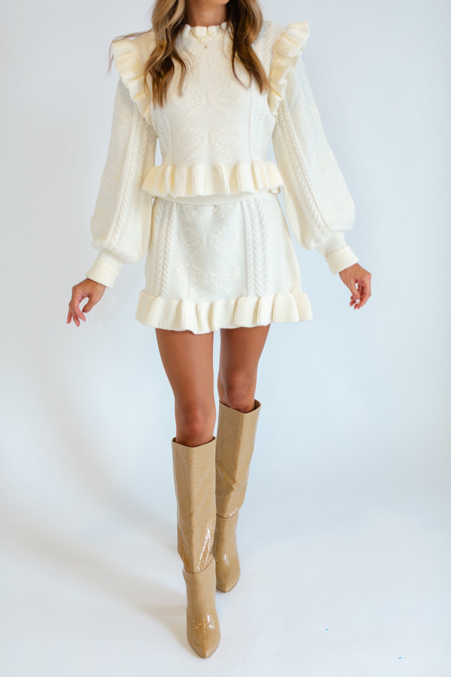 Cream Sweater Mini Skirt Set
