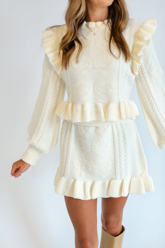 Cream Sweater Mini Skirt Set