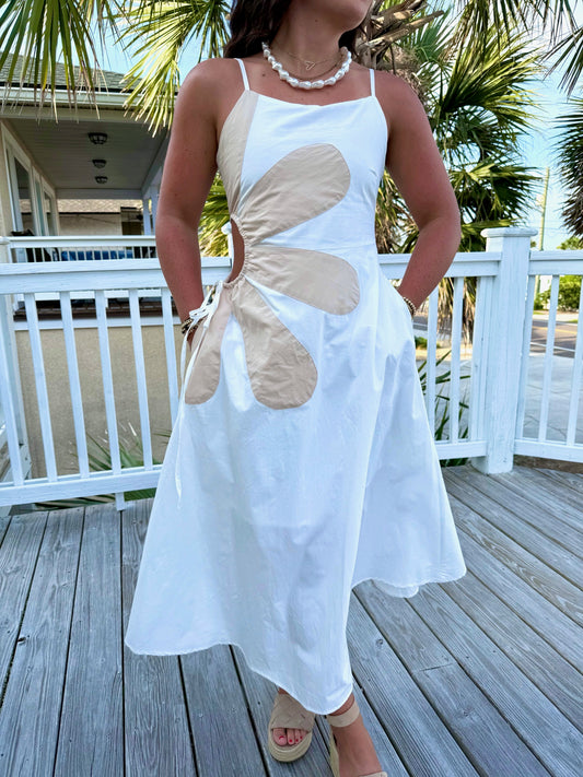 White Flower Midi Cutout Dress