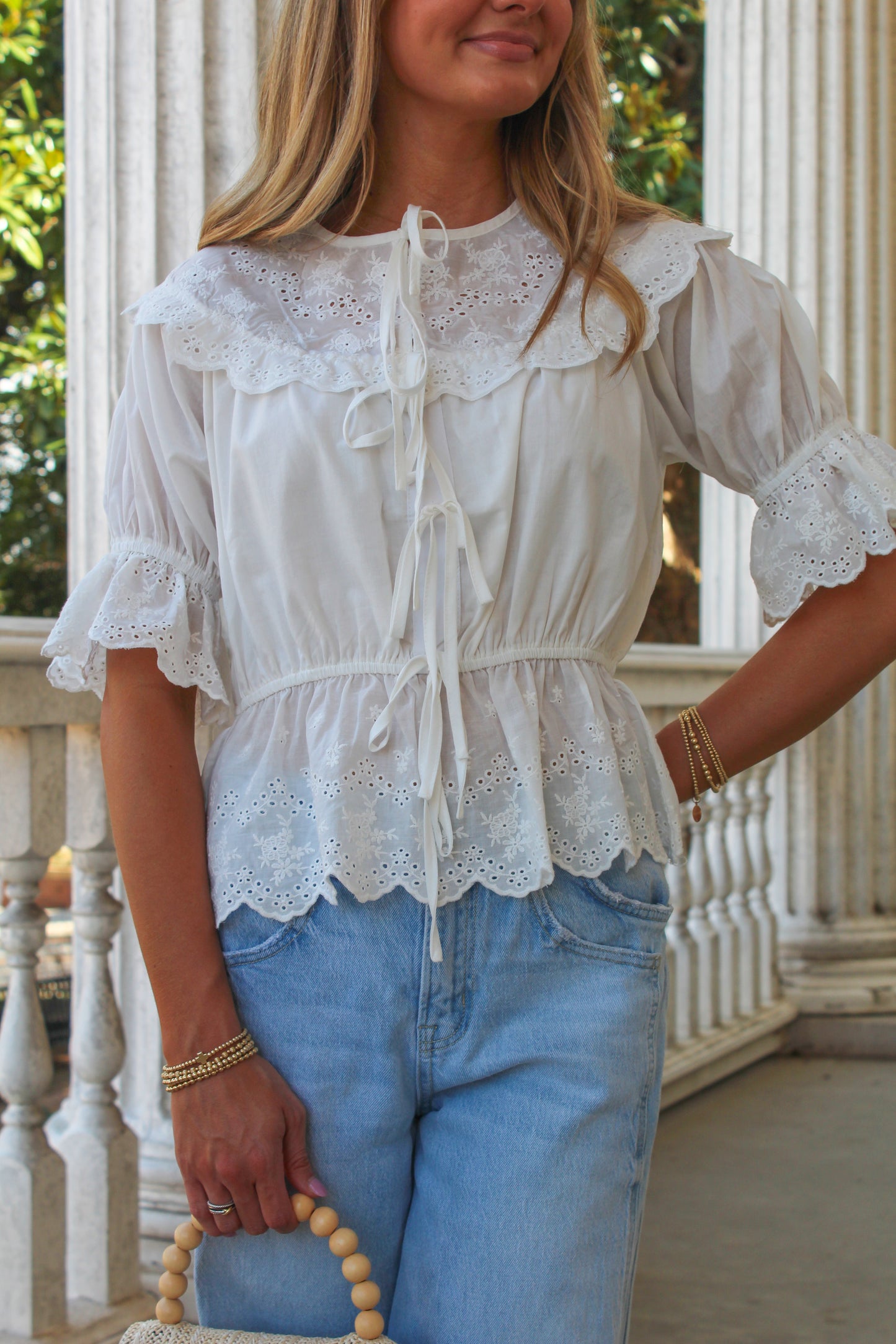 White Lace Short Sleeve Blouse