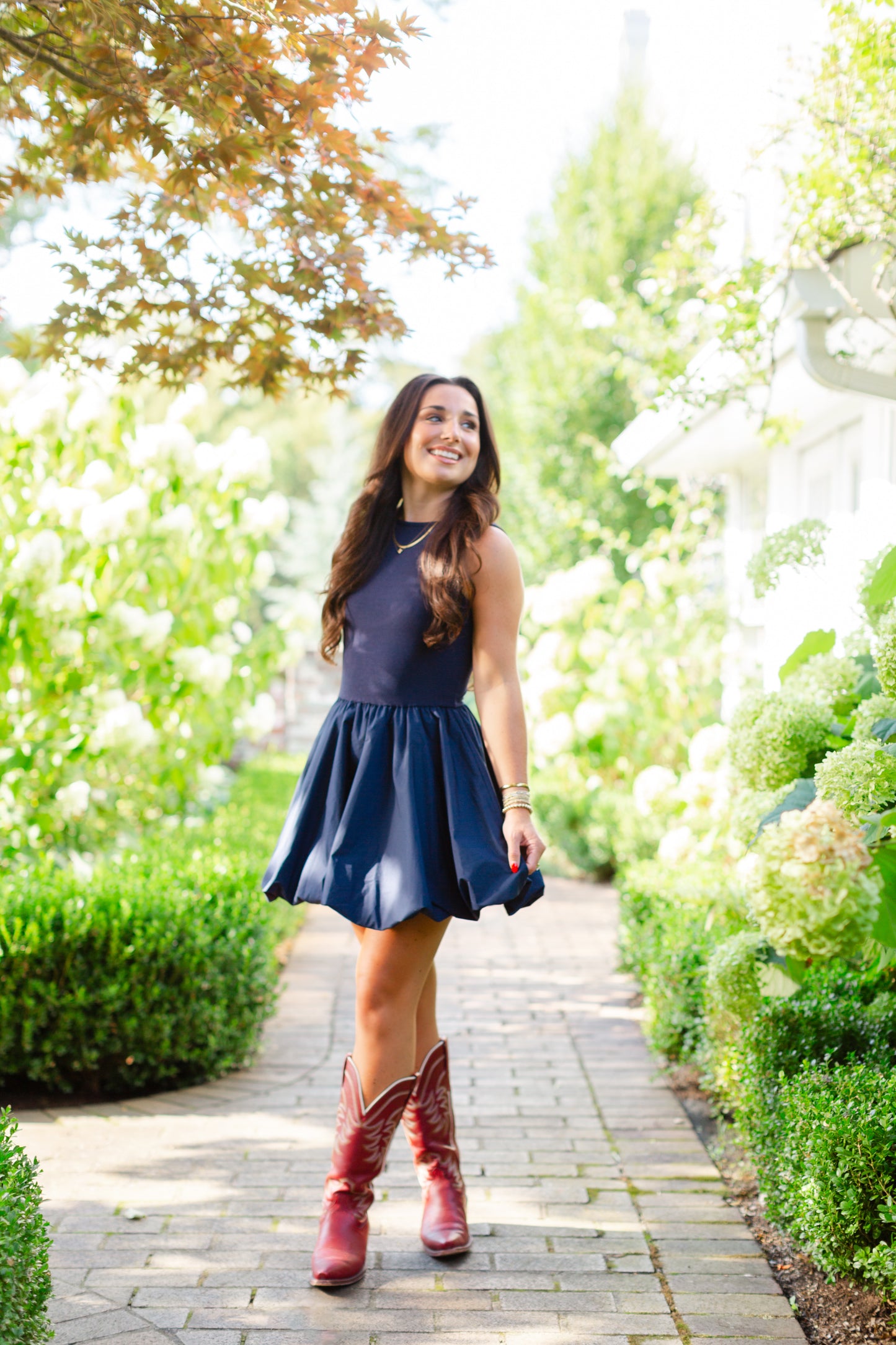 Navy Balloon Skirt Mini Dress