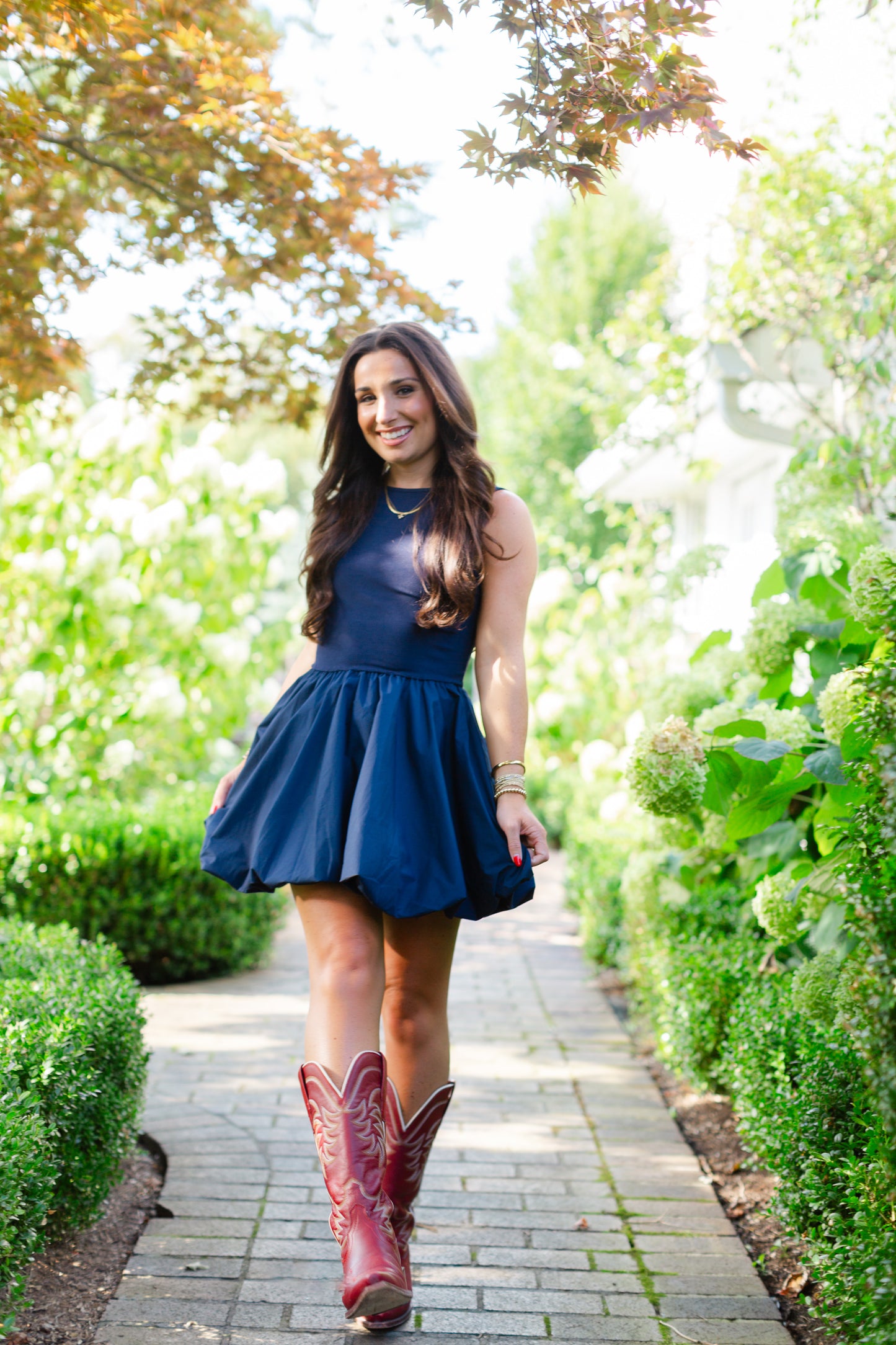 Navy Balloon Skirt Mini Dress