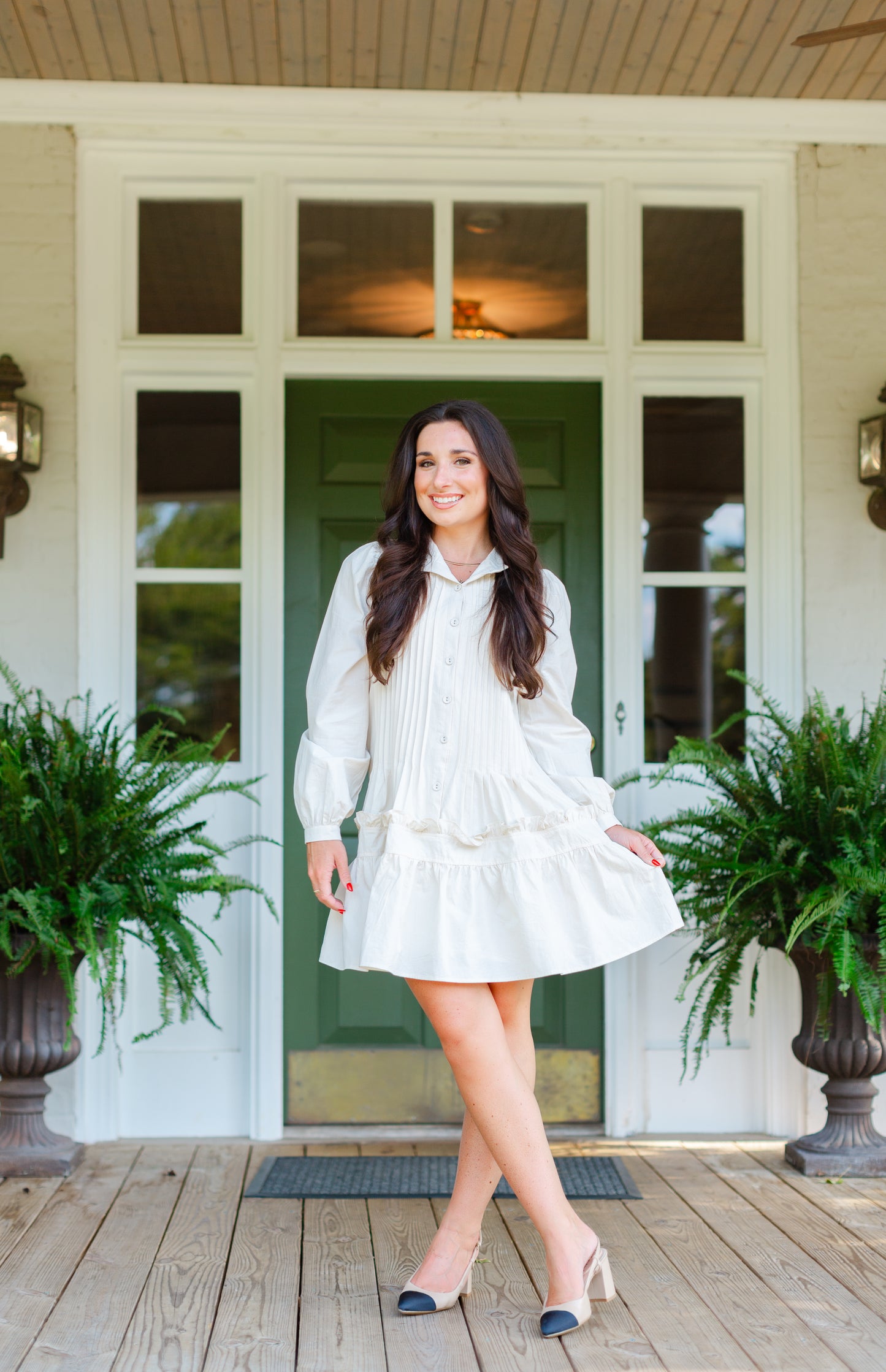 Cream Pleated Mini Dress