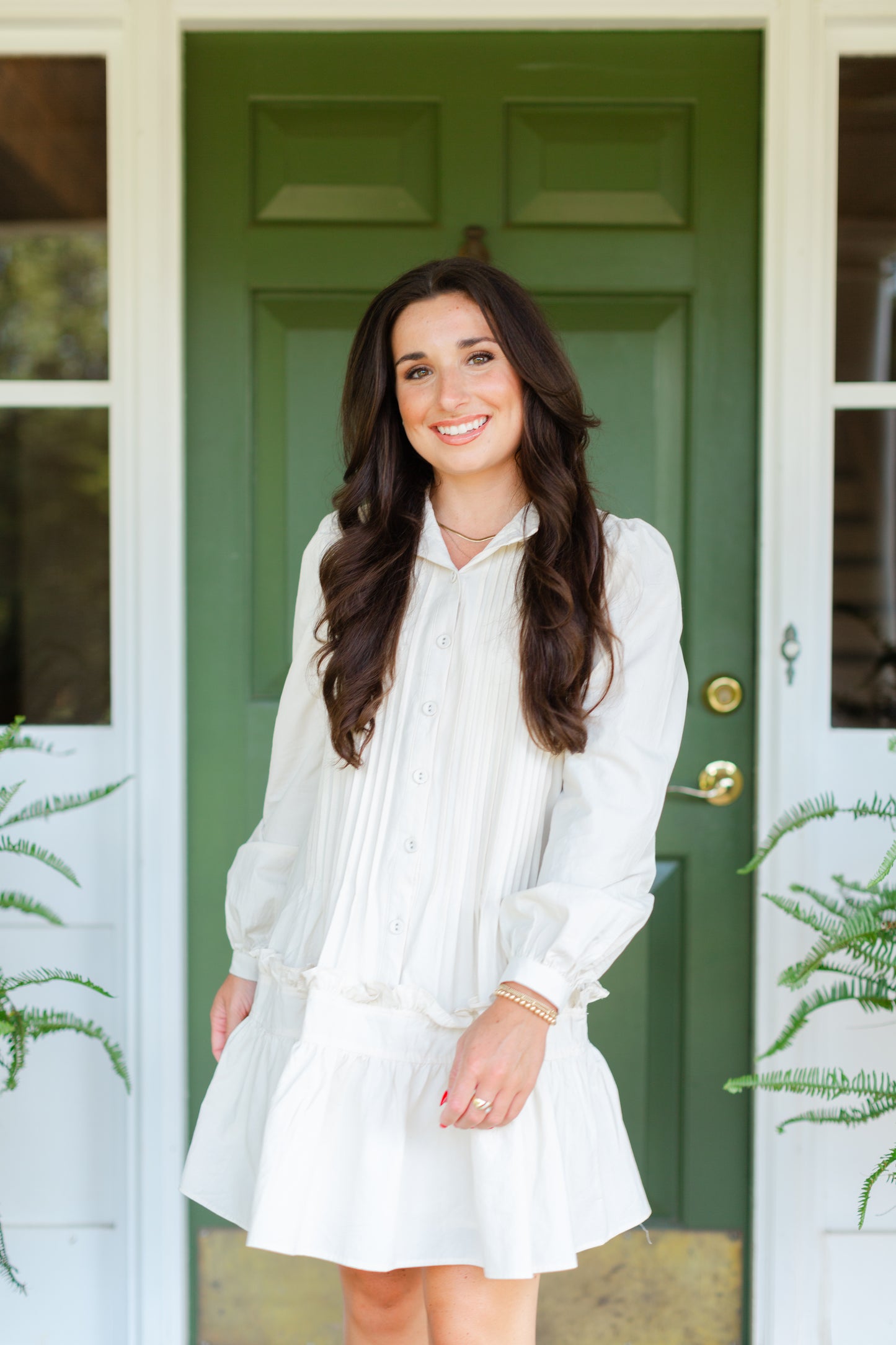 Cream Pleated Mini Dress