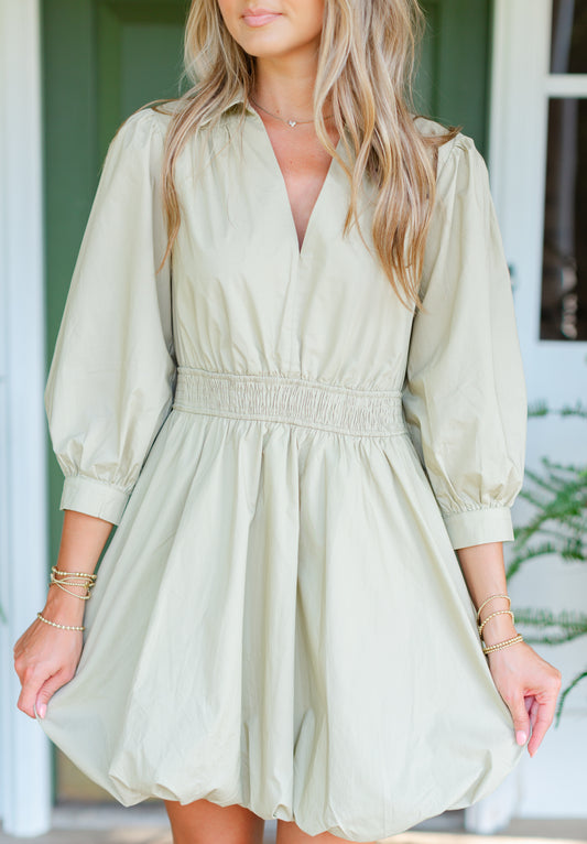 Seagreen Bubble Drop Waist Mini Dress