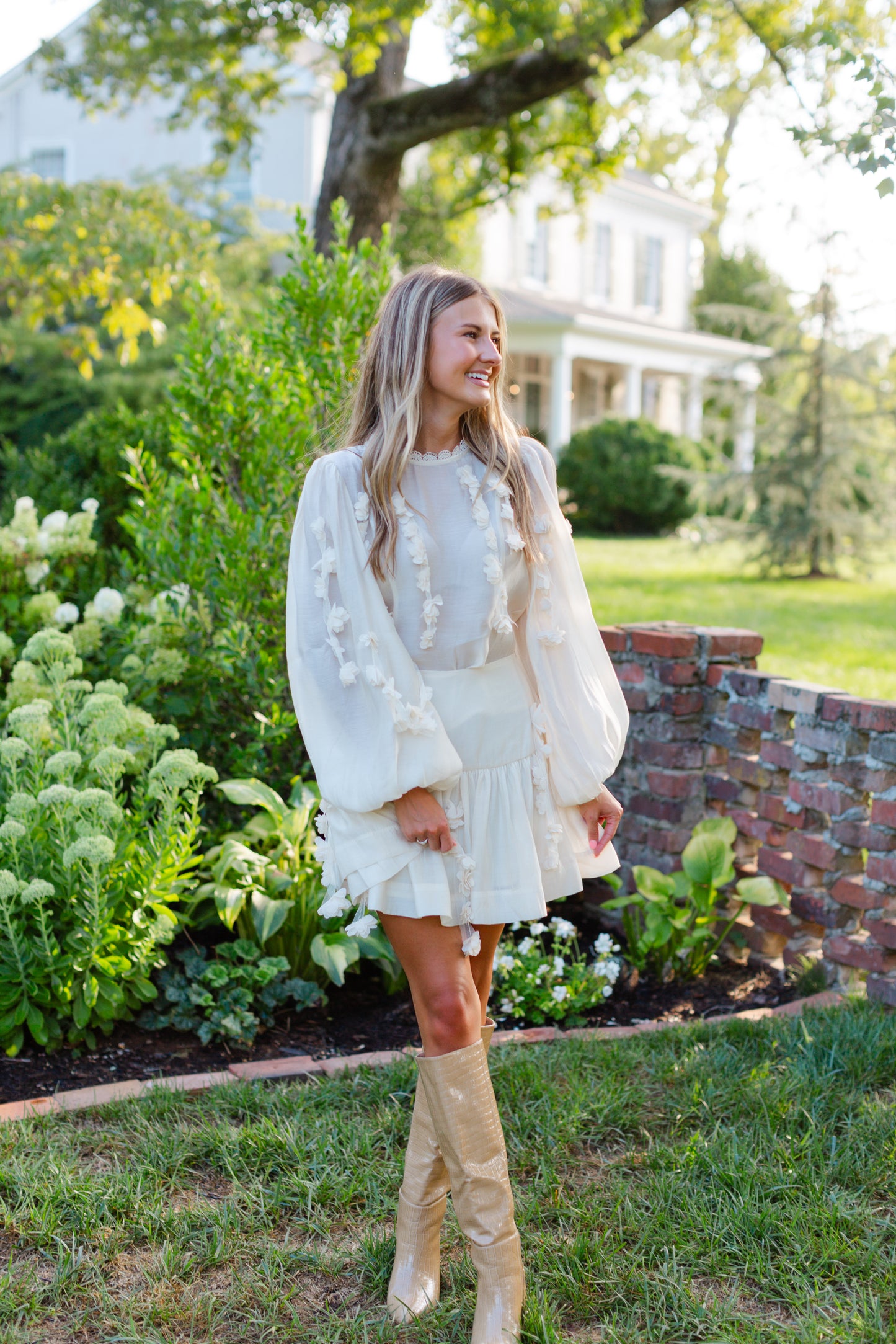 Cream Floral Mini Skirt Matching Set