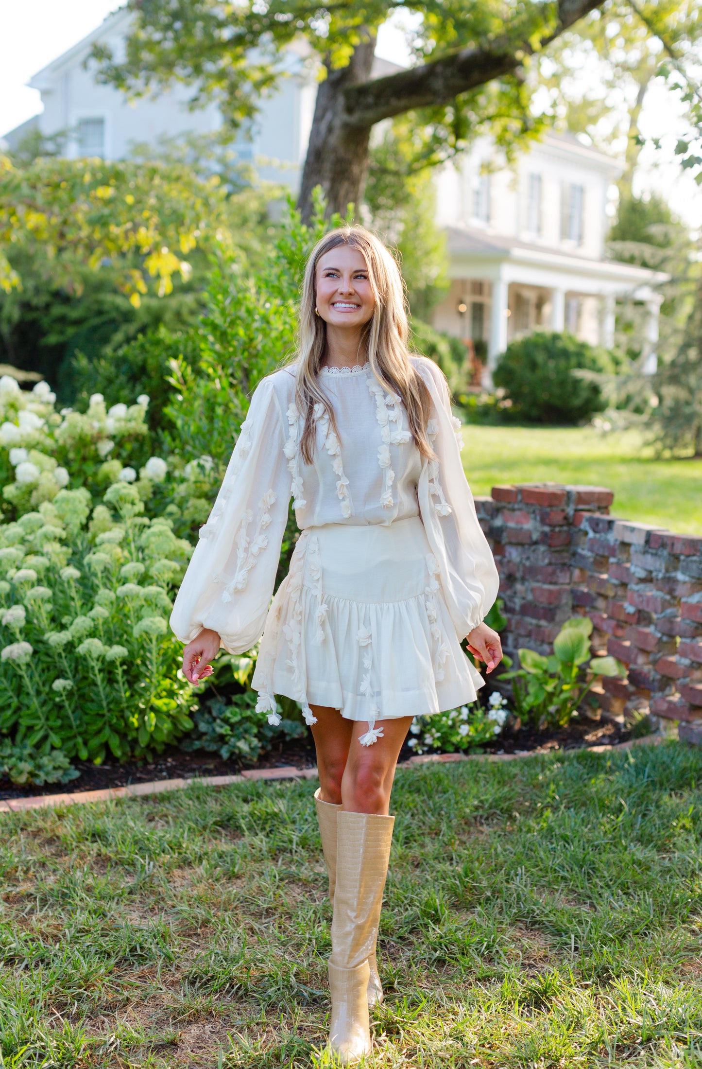 Cream Floral Mini Skirt Matching Set