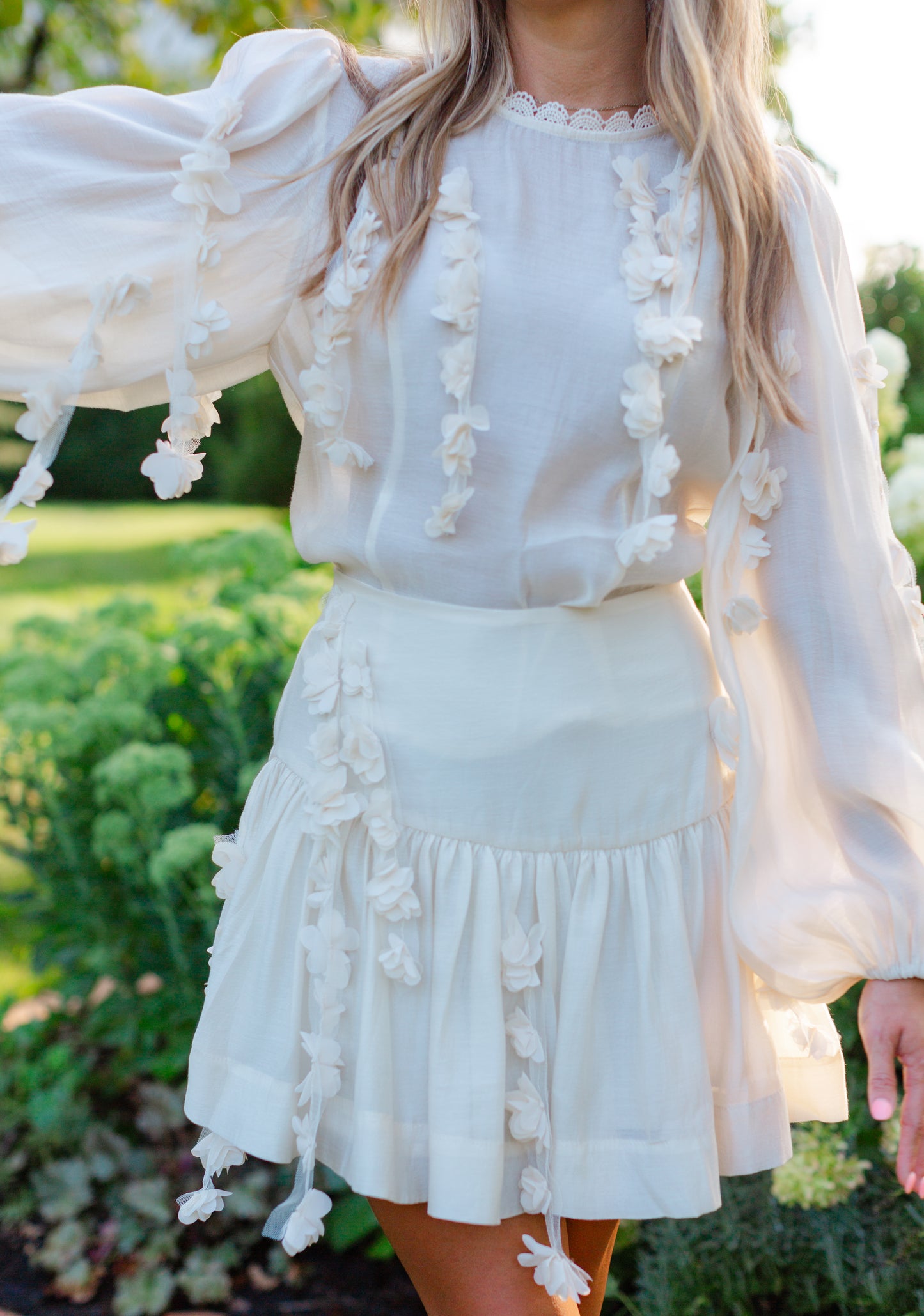 Cream Floral Mini Skirt Matching Set