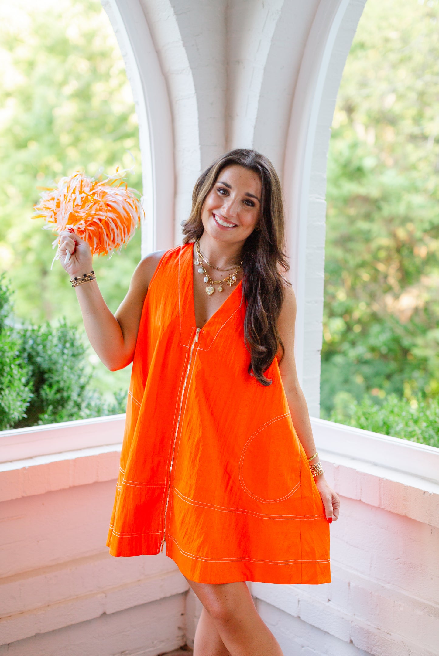 Orange Zip Up Sleeveless Mini Dress