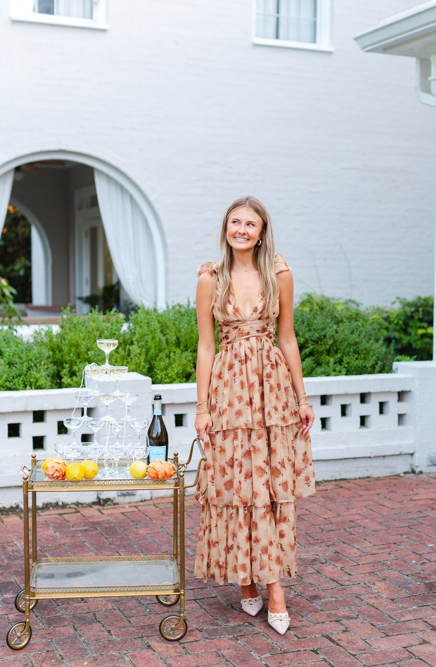 Brown Floral Tiered Maxi Dress