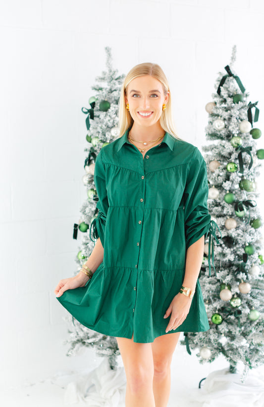 Green Poplin Button Down Dress