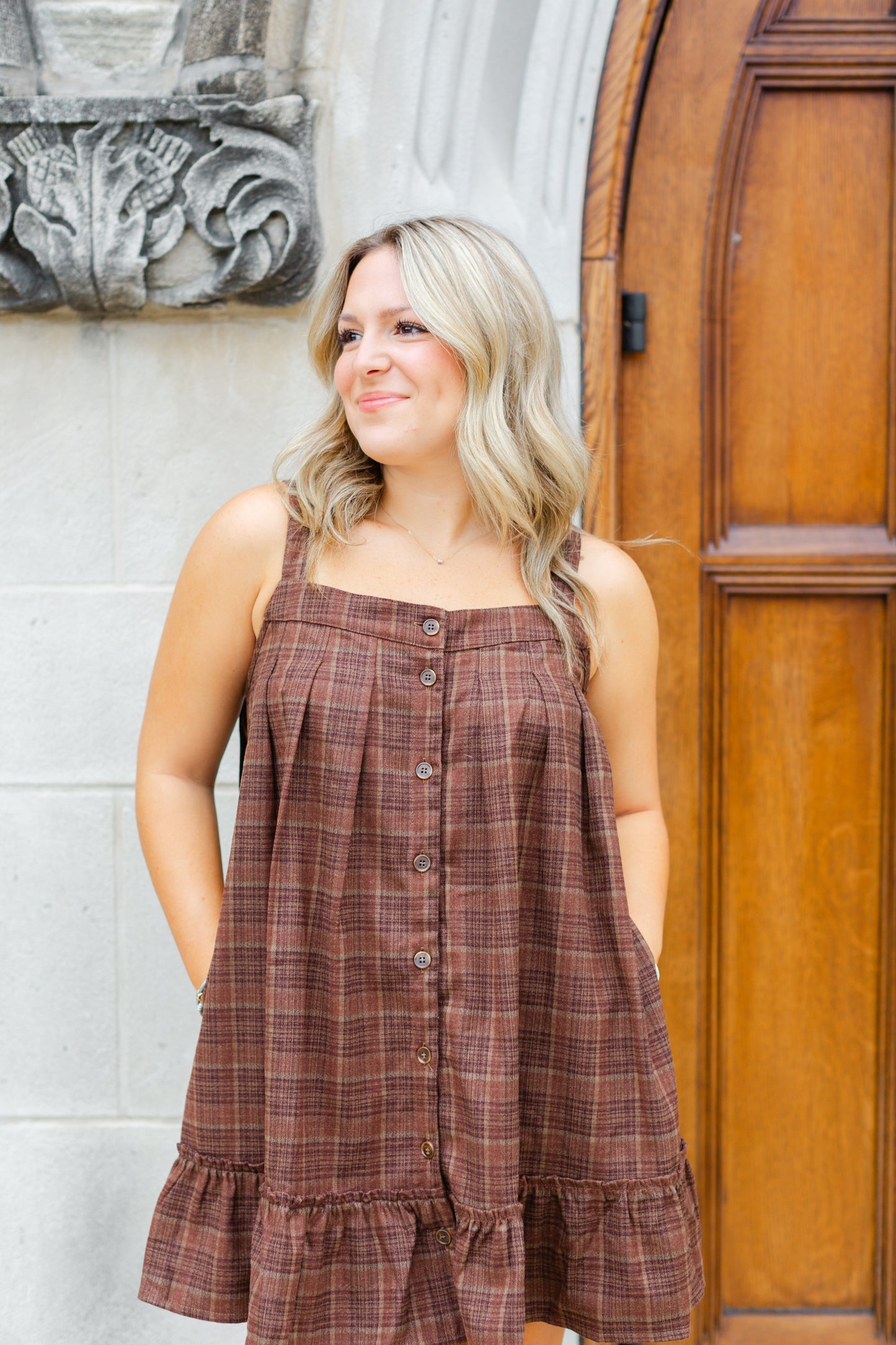 Brown Plaid Mini Dress