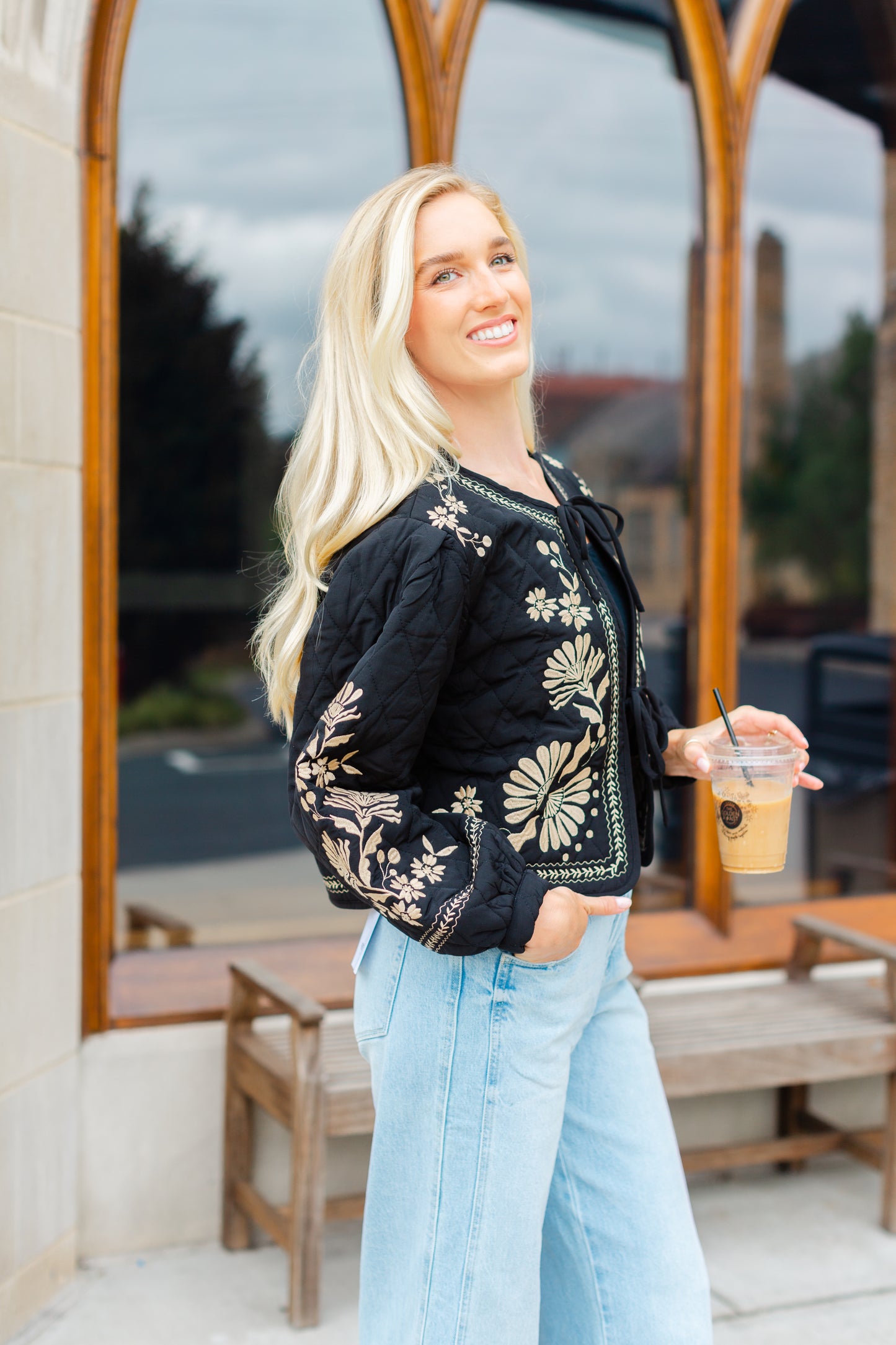 Black Embroidered Quilted Jacket