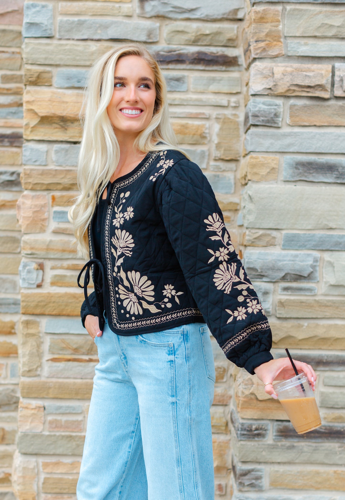 Black Embroidered Quilted Jacket