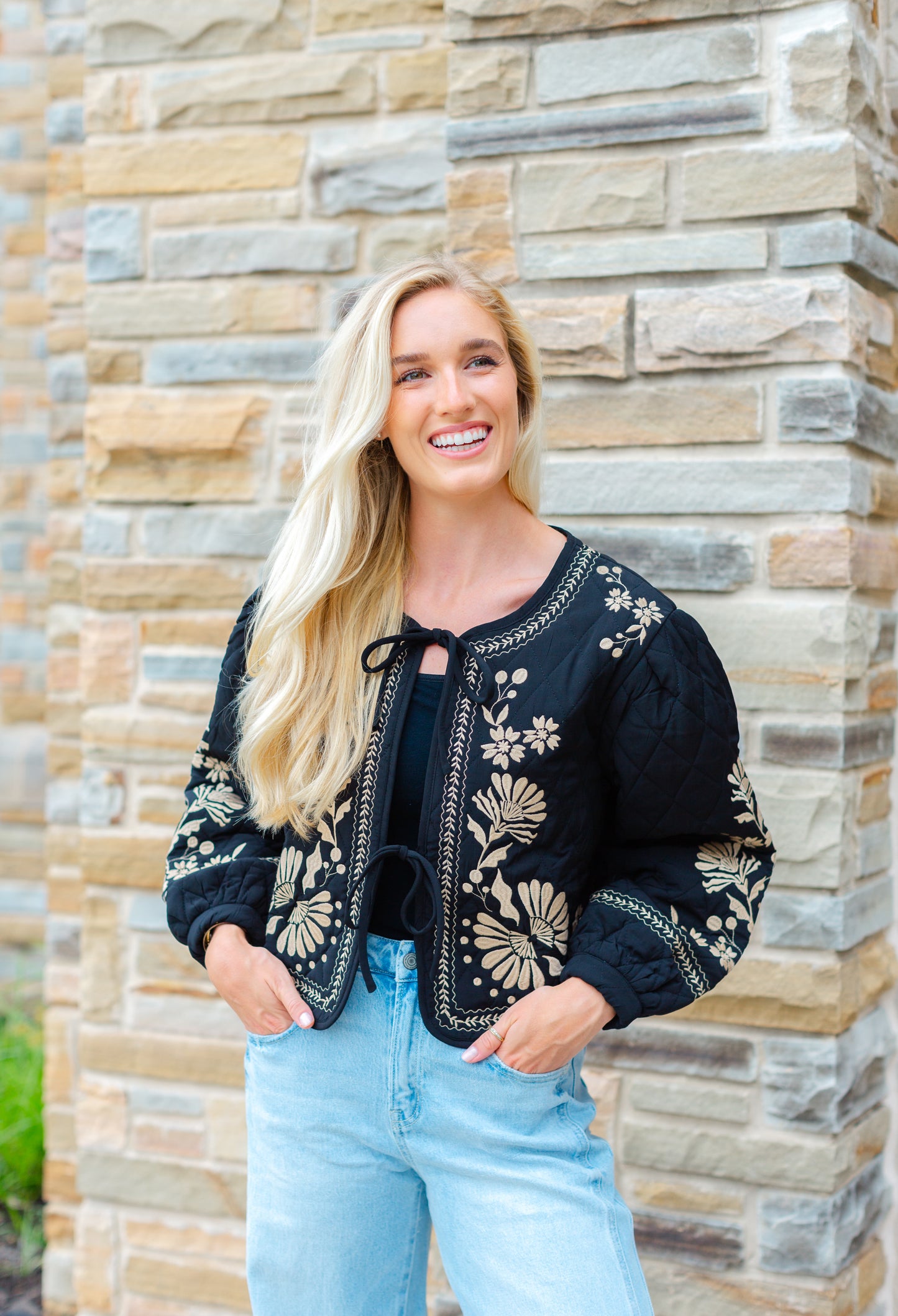 Black Embroidered Quilted Jacket