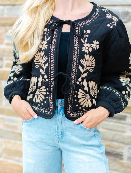 Black Embroidered Quilted Jacket