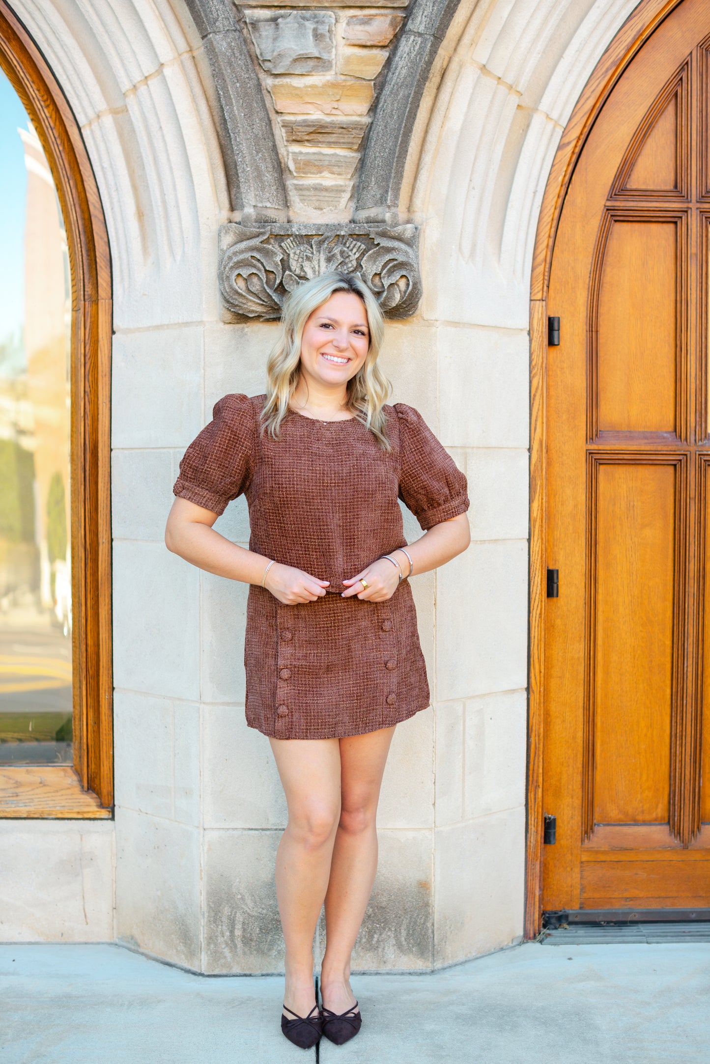 Brown Tweed Matching Mini Skirt Set