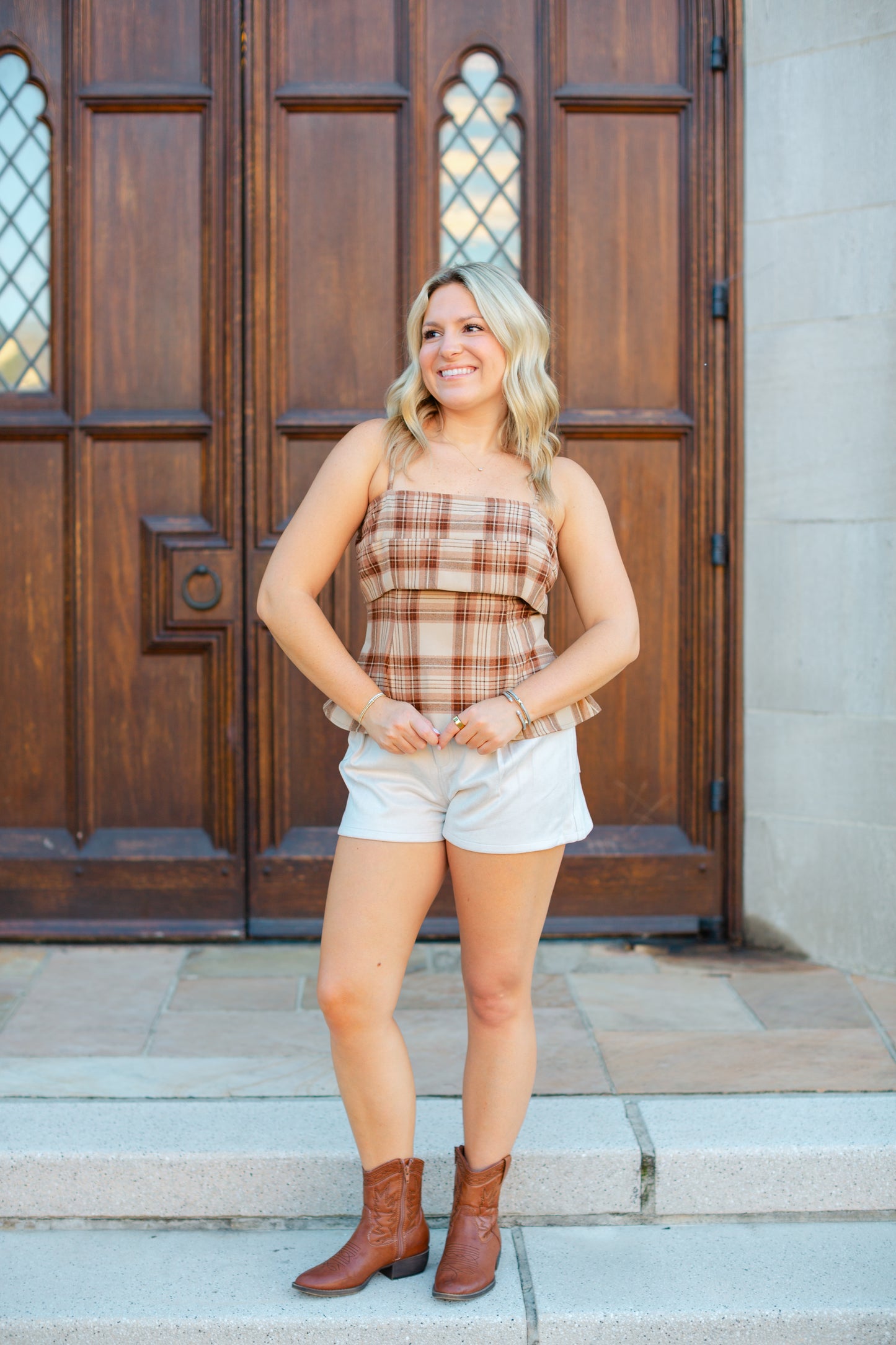 Brown Multi Color Sleeveless Gingham Top