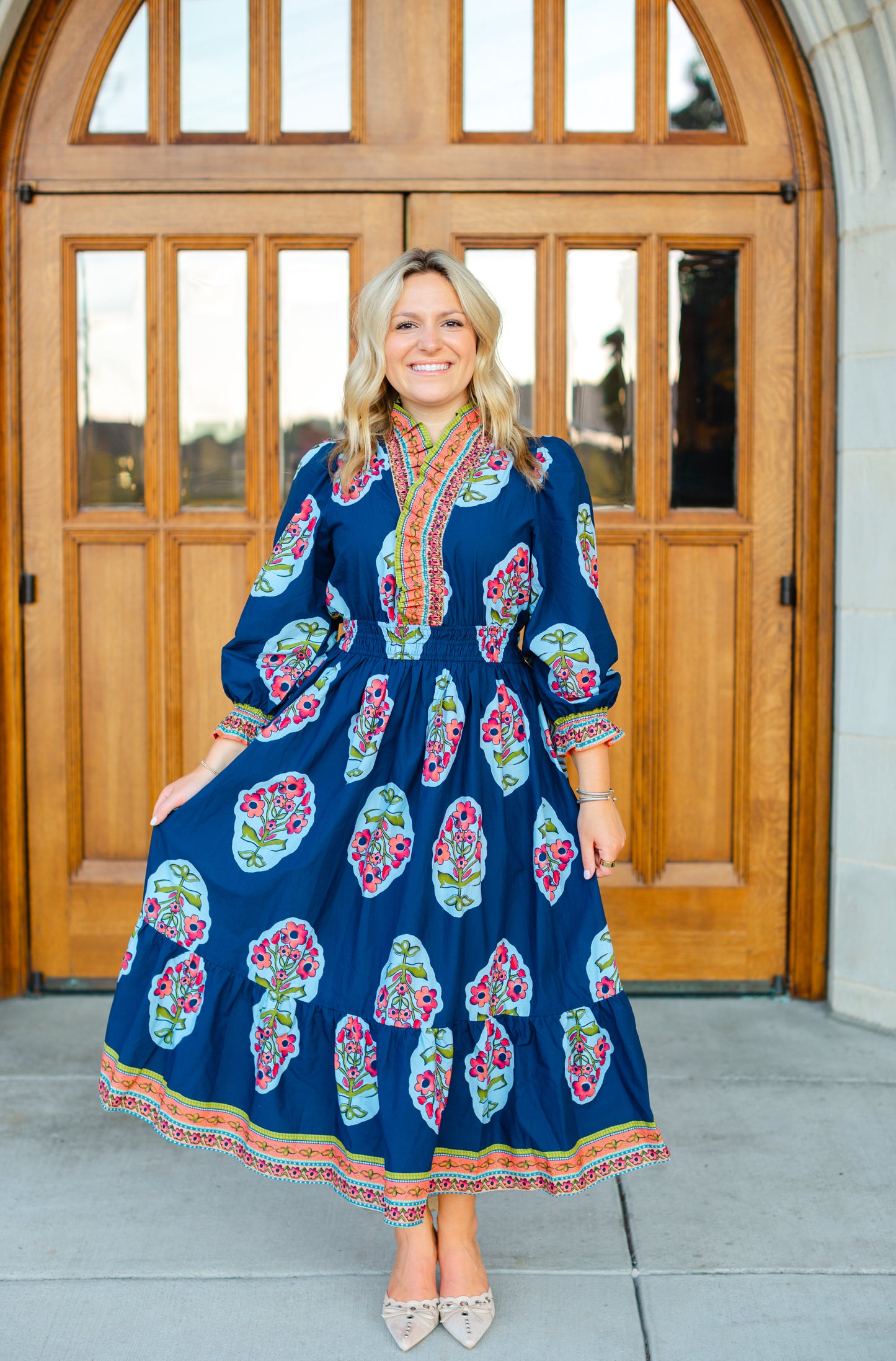 Navy Garden Printed Maxi Dress
