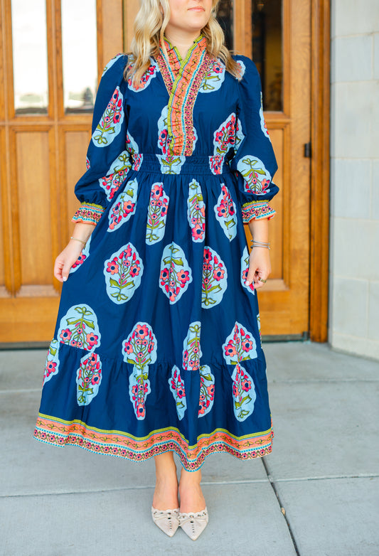 Navy Garden Printed Maxi Dress