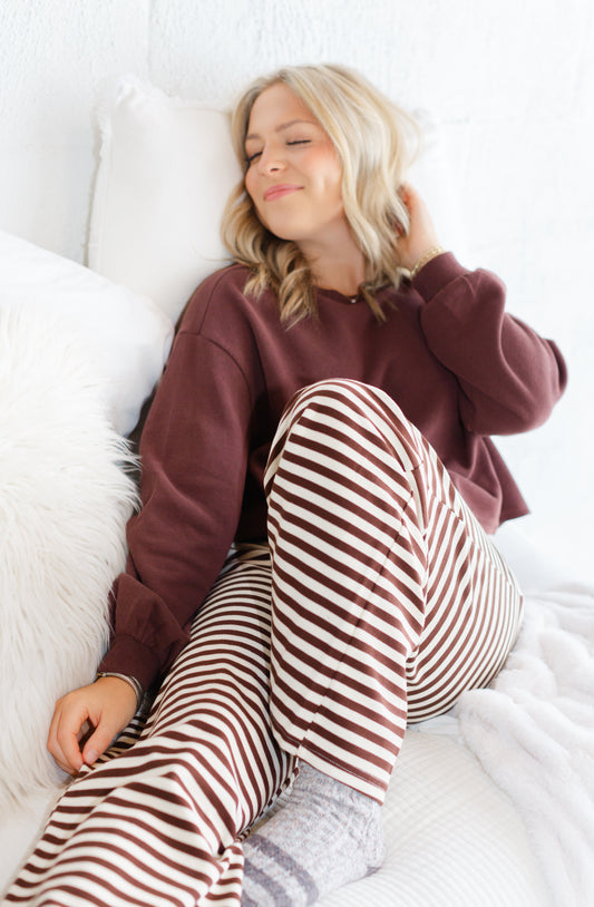 Brown Striped Relaxed Pants