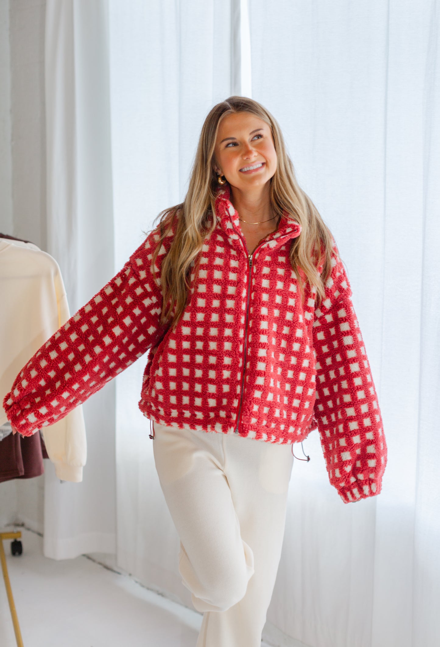 Red Gingham Sherpa Jacket