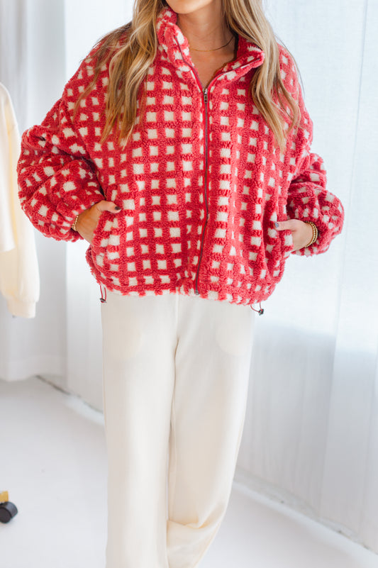 Red Gingham Sherpa Jacket