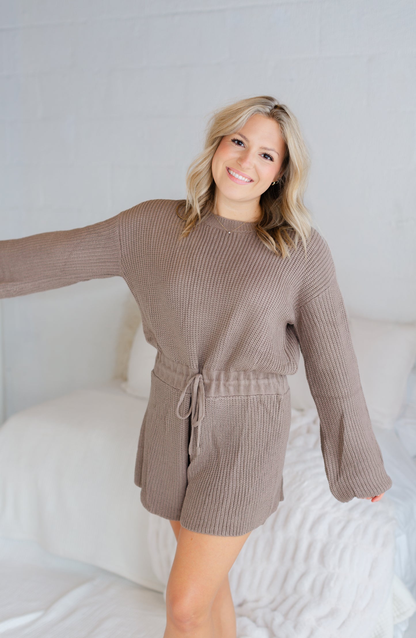 Brown Long Sleeve Sweater Romper