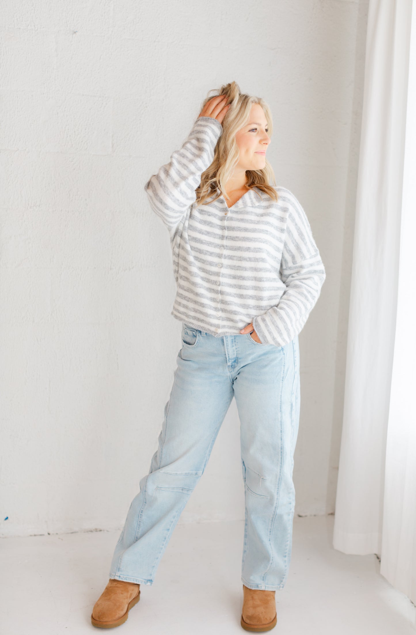 Piper Grey and White Striped Cardigan
