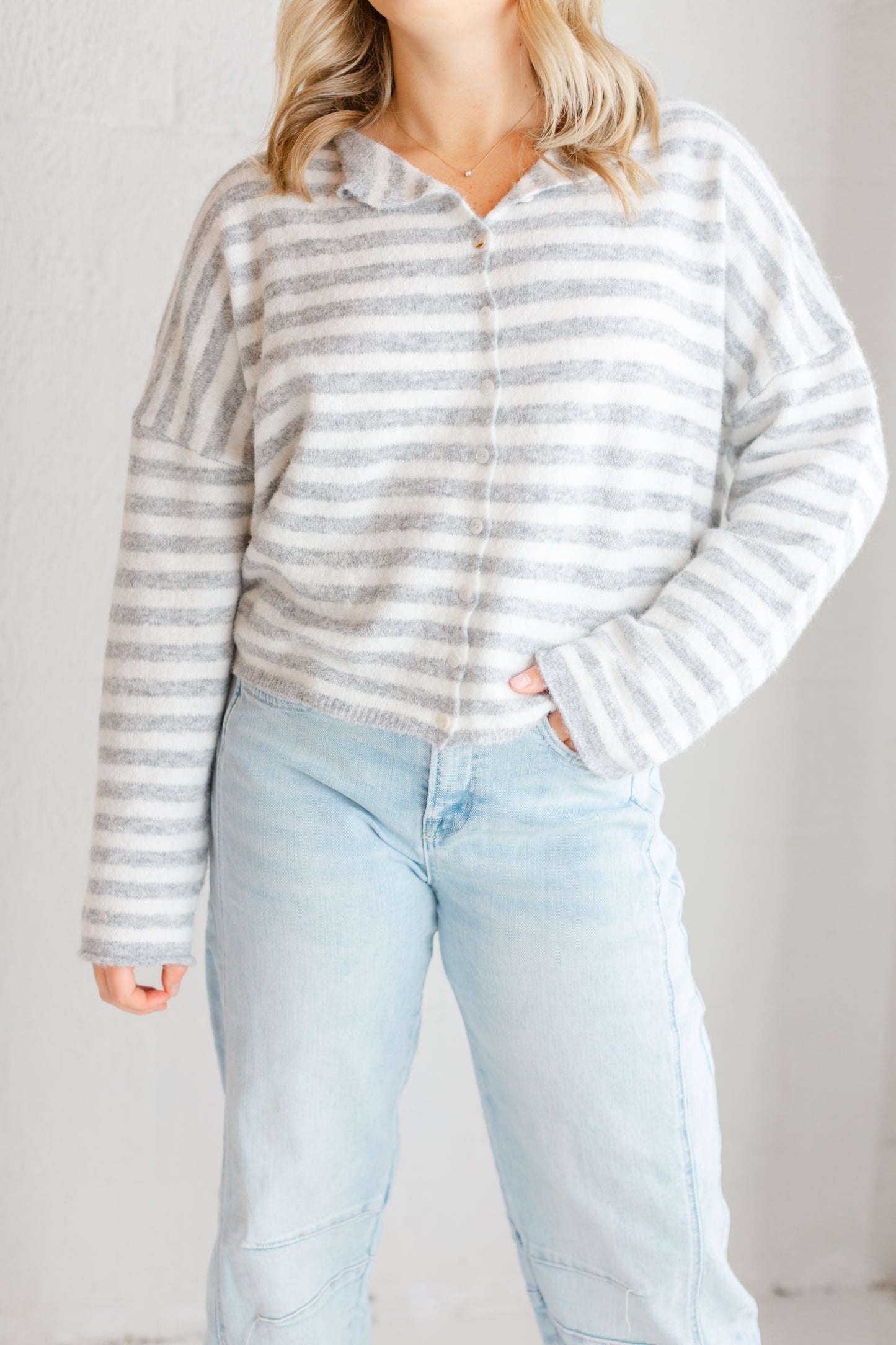Piper Grey and White Striped Cardigan