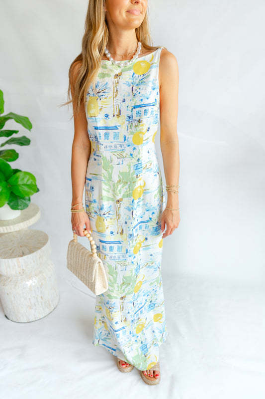 Blue Coastal Open Back Maxi Dress