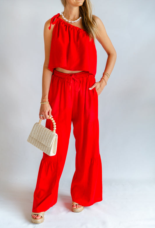 Red Linen Matching Set