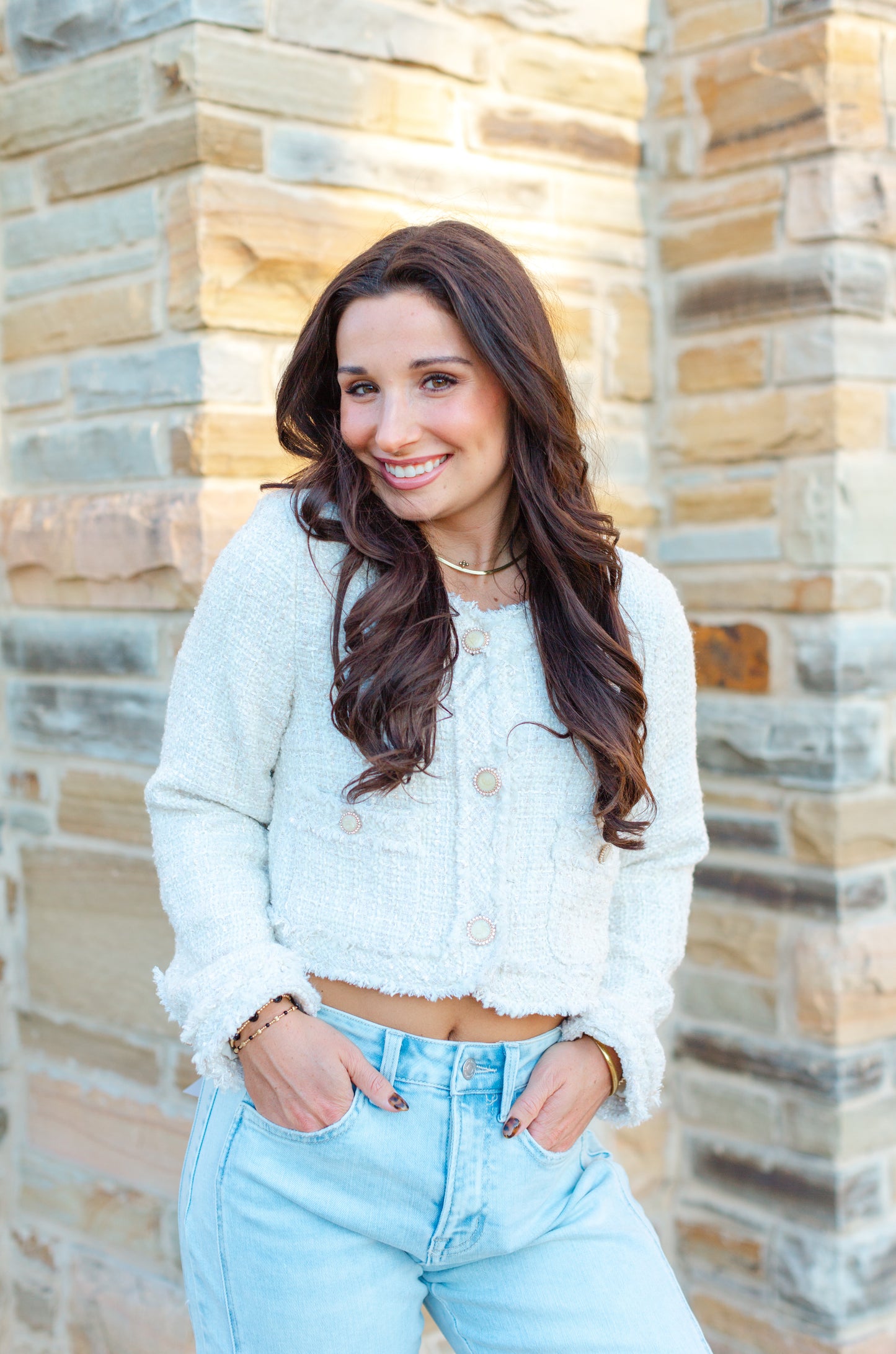 Cream Tweed Long Sleeve Jacket