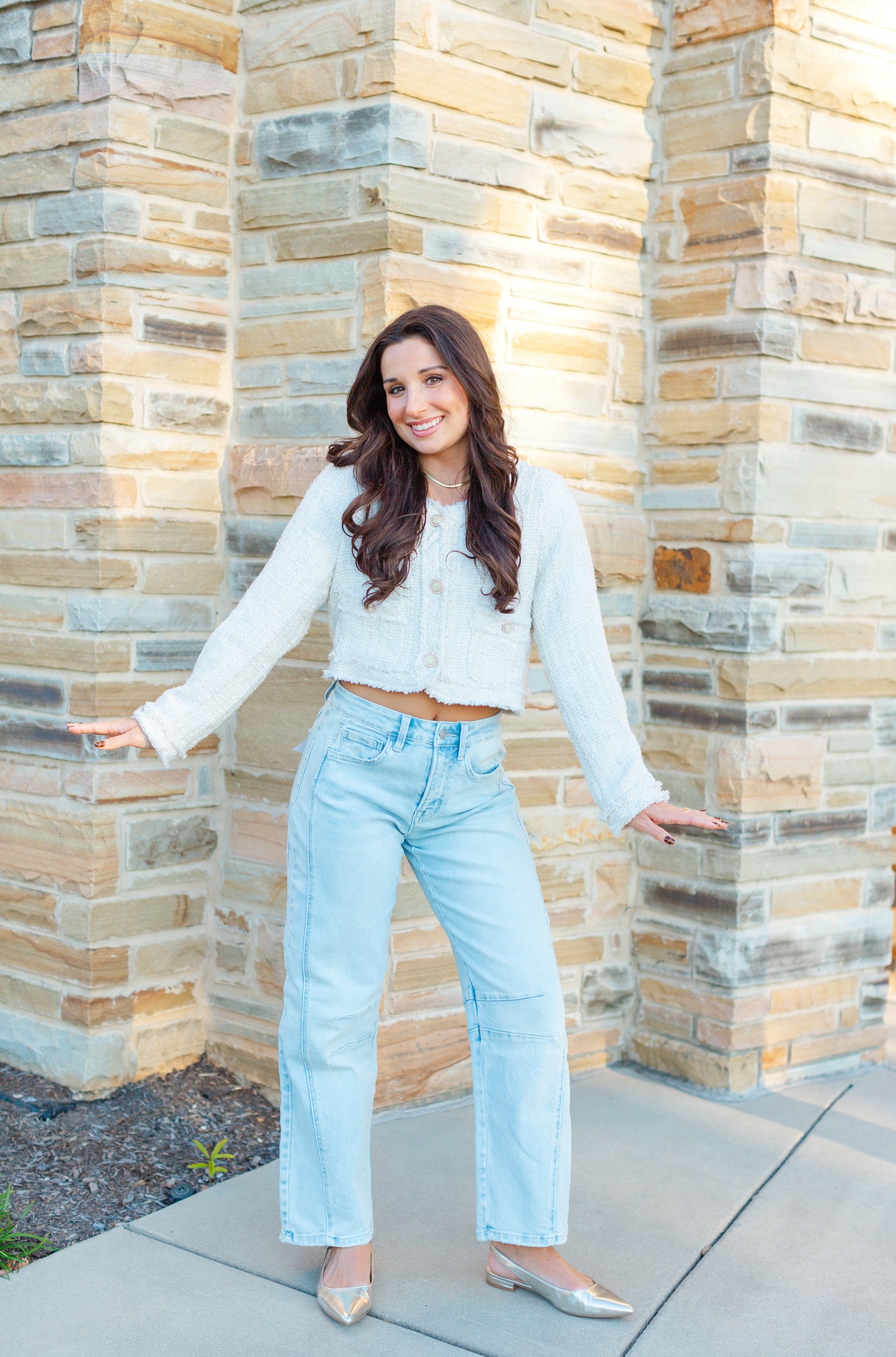 Cream Tweed Long Sleeve Jacket