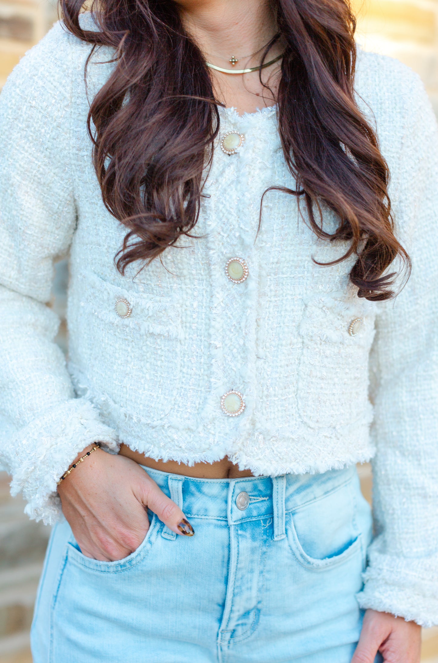 Cream Tweed Long Sleeve Jacket
