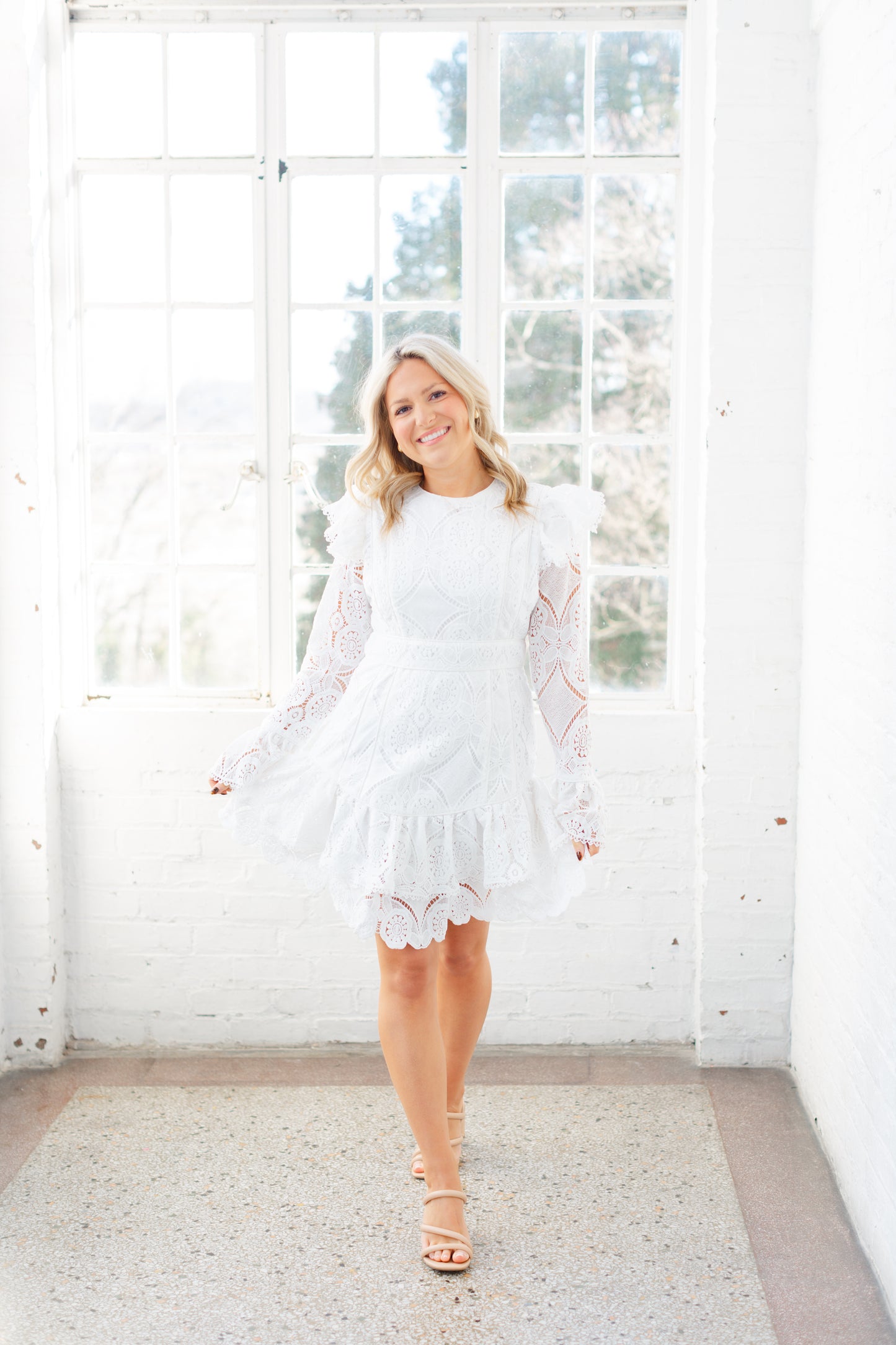 White Lace Tiered Mini Dress