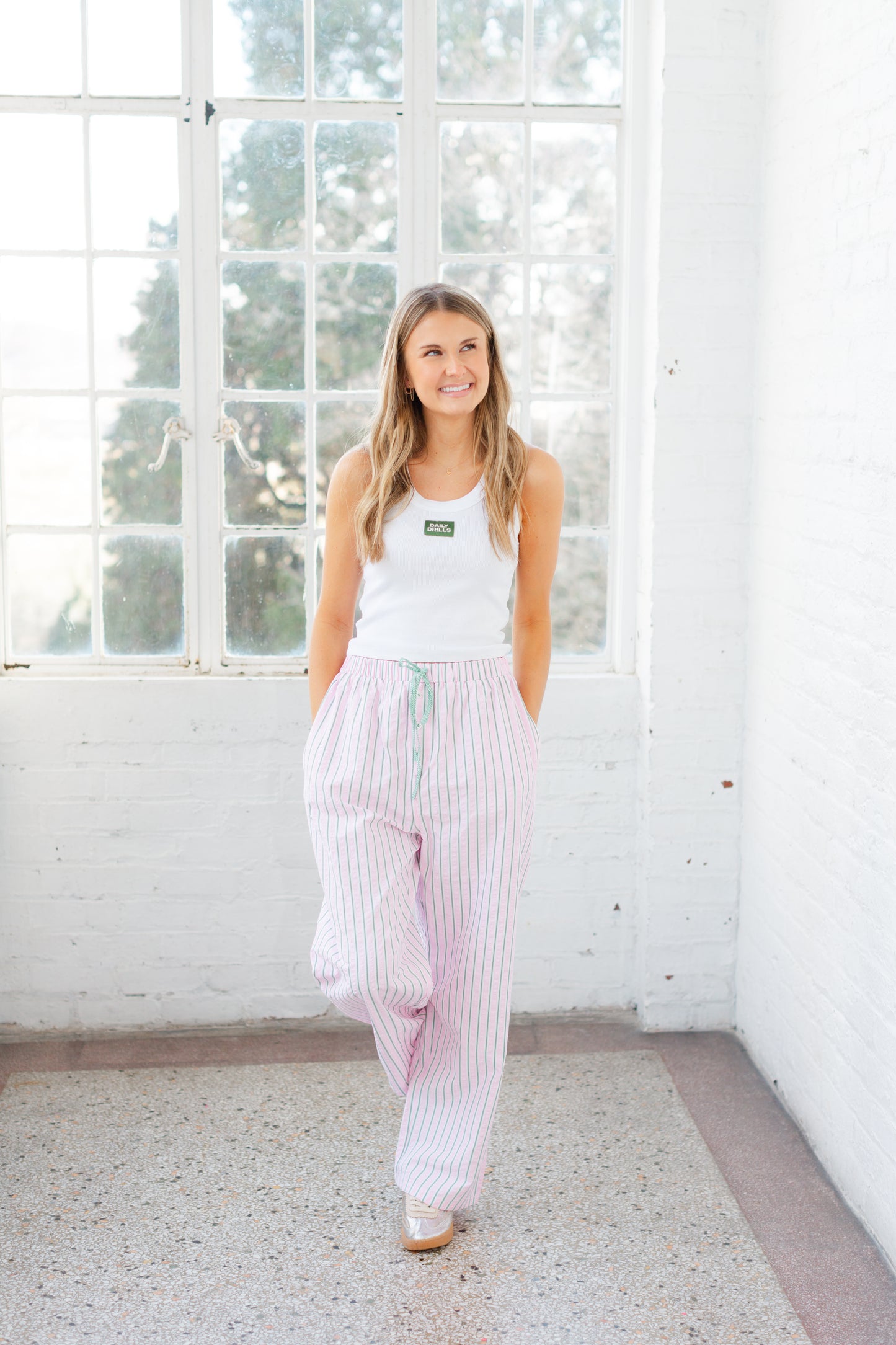 Pink and Green Striped Pants