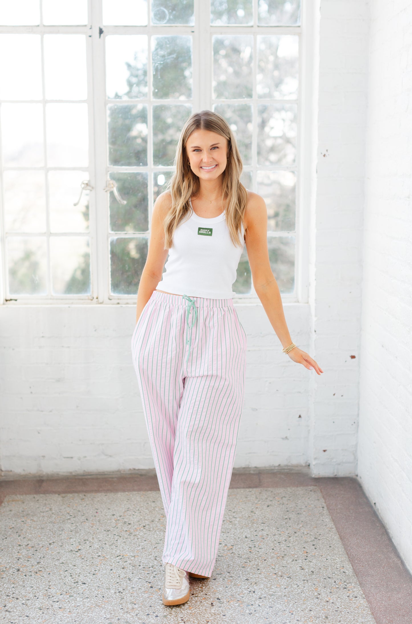 Pink and Green Striped Pants