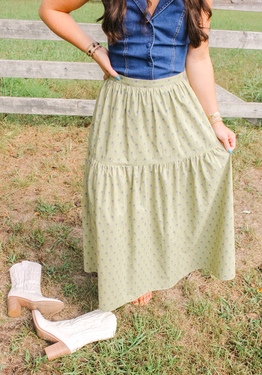 Pistachio Tiered Midi Skirt